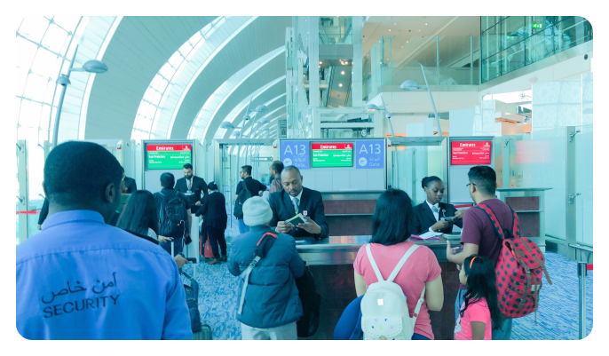 Check in at connection flight gate Dubai