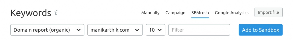 Add keywords to SEMrush