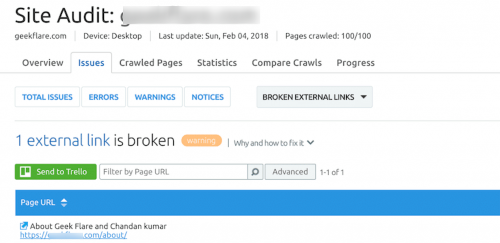 SEMrush Broken Link